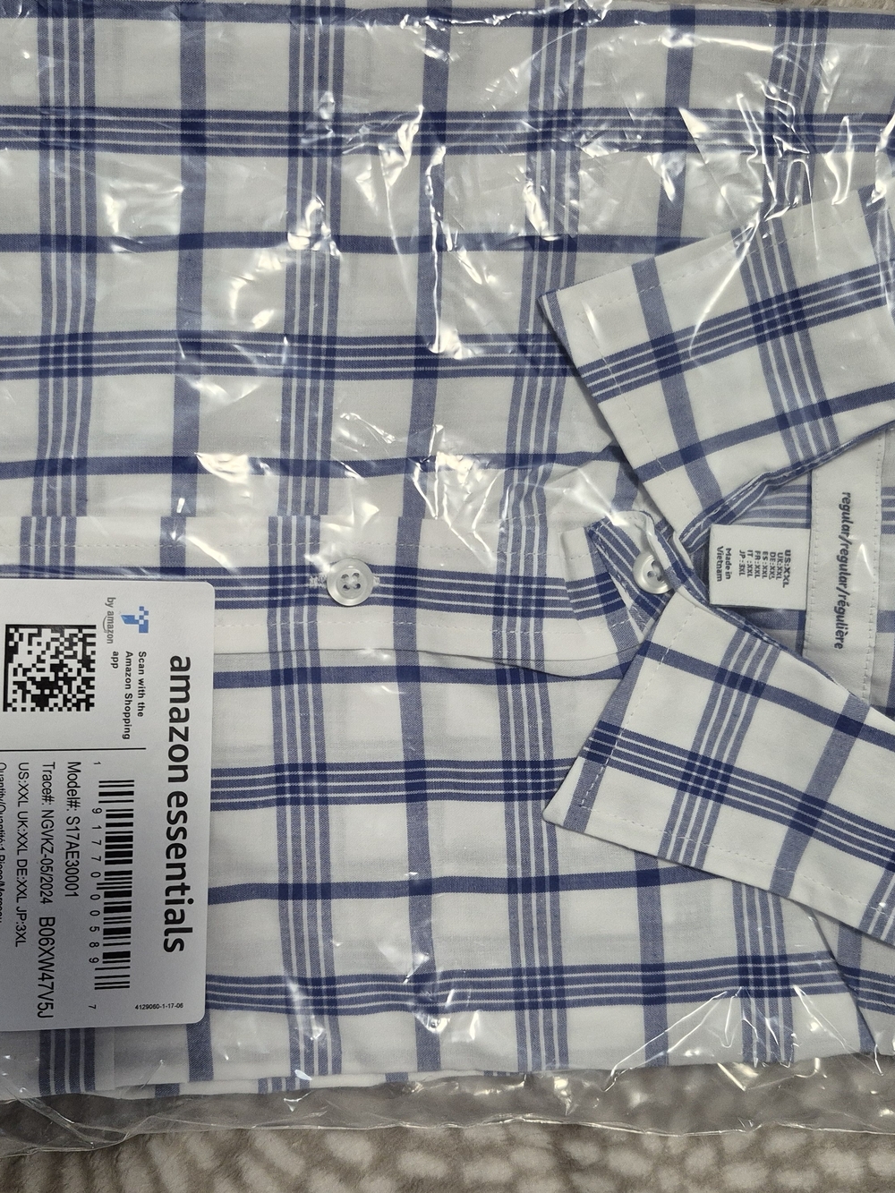 Amazon Essentials Men’s White & Blue Plaid Button-Down Shirt